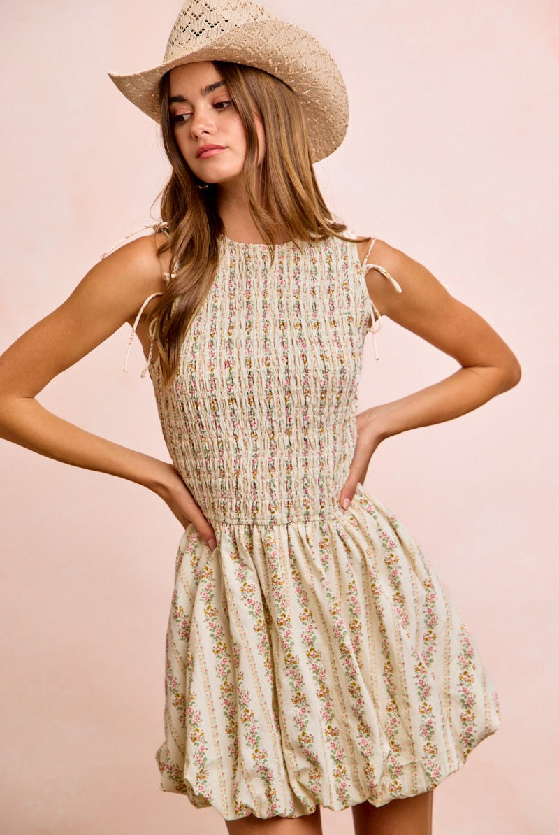 Garden Romance Convertible Dress with detachable puff sleeves in floral print