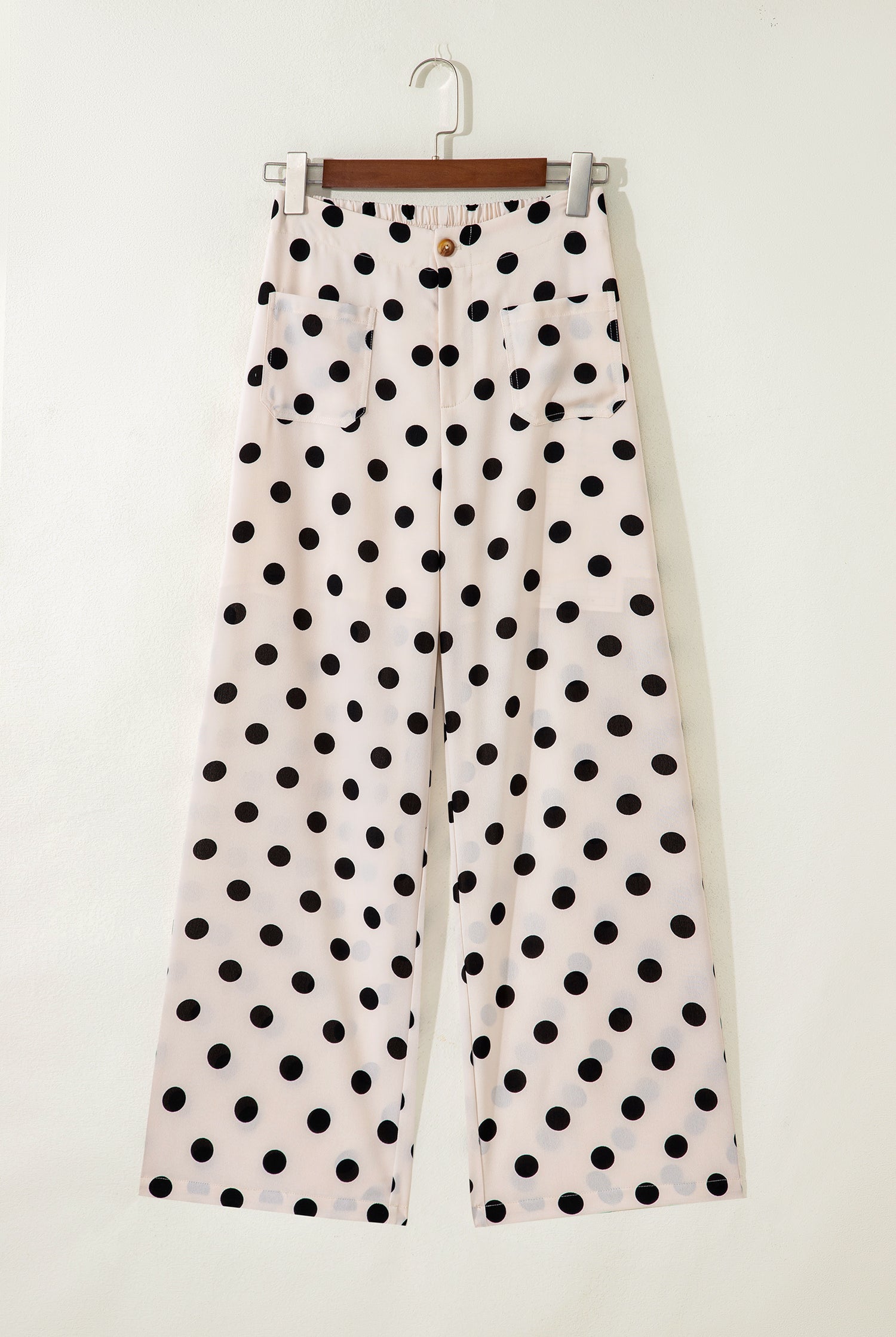 Polka dot wide-leg pants with elastic back waistband for women from Thread Bar Boutique