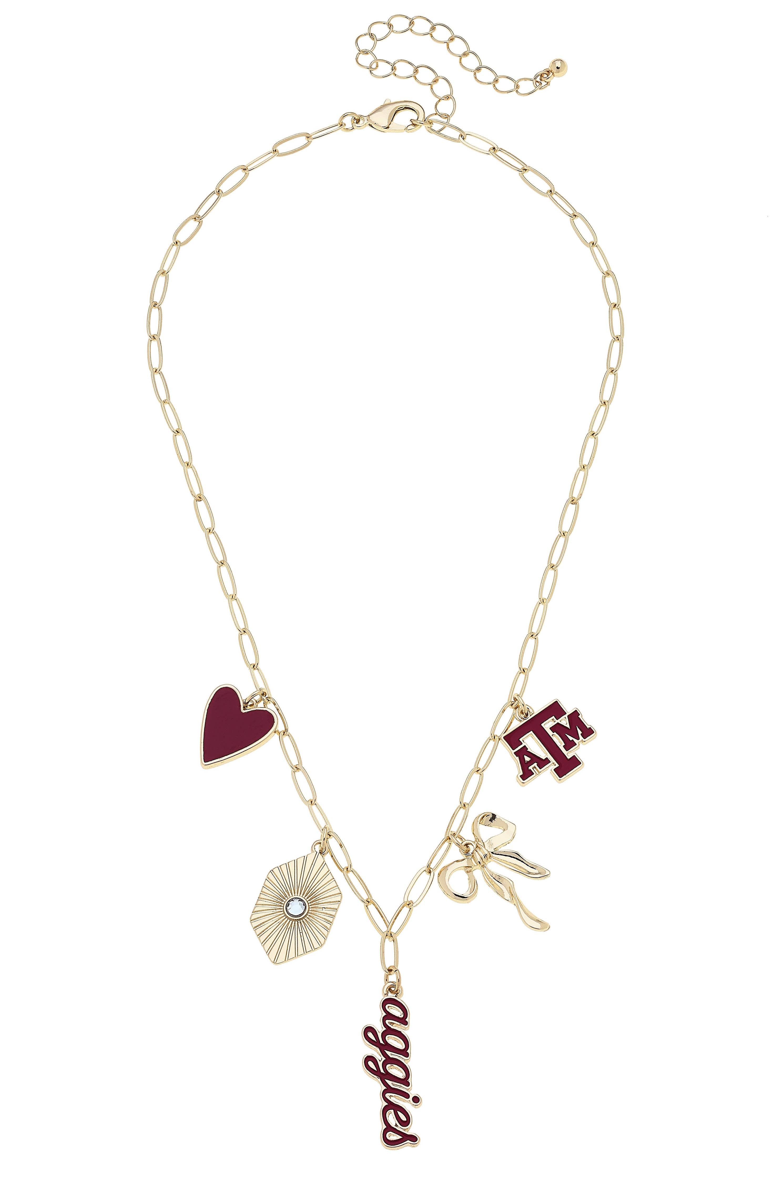Texas A&M Aggies gold paperclip charm necklace with officially licensed team charms