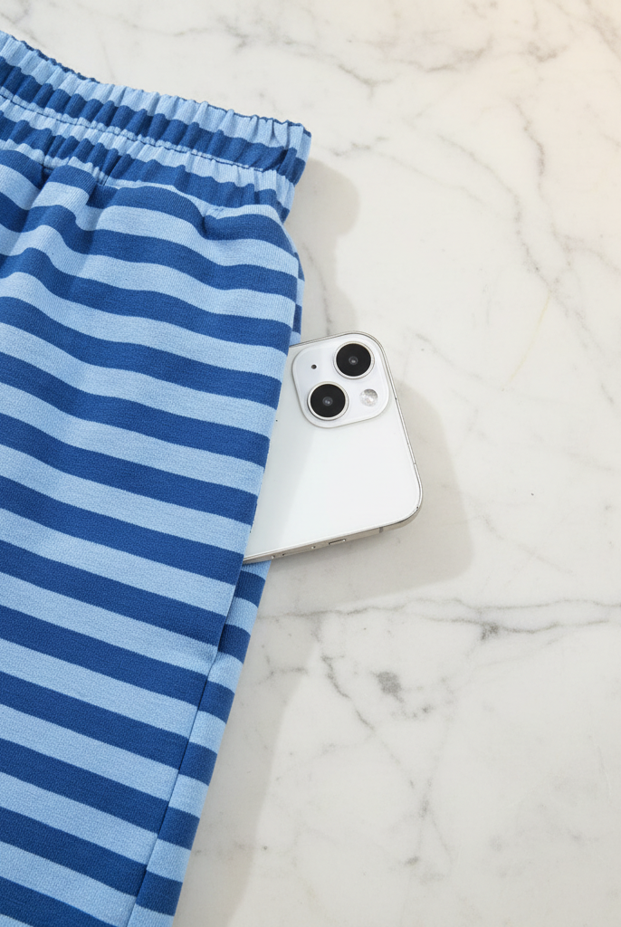 Pocket detail blue striped set