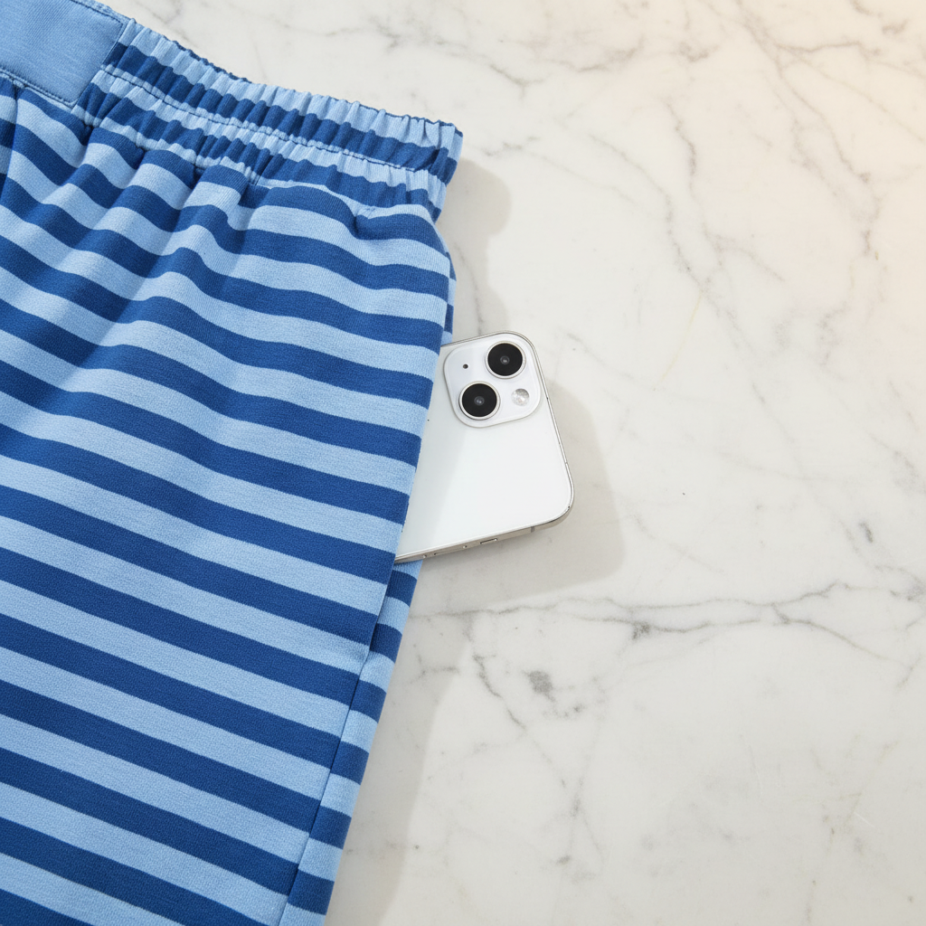 Pocket detail blue striped set