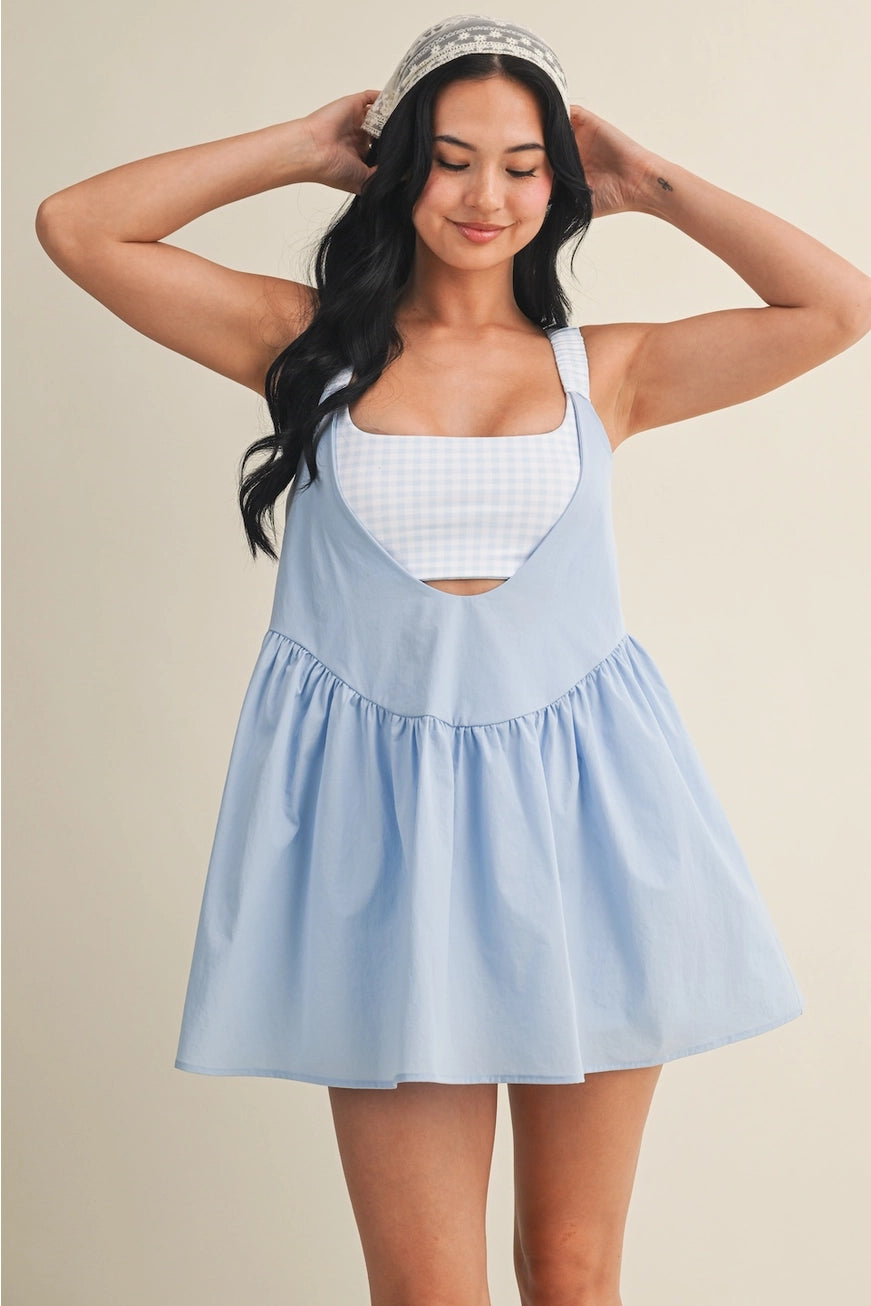 Gingham athleisure play dress with built-in shorts and bra from Thread Bar Boutique perfect for active days and casual outings
