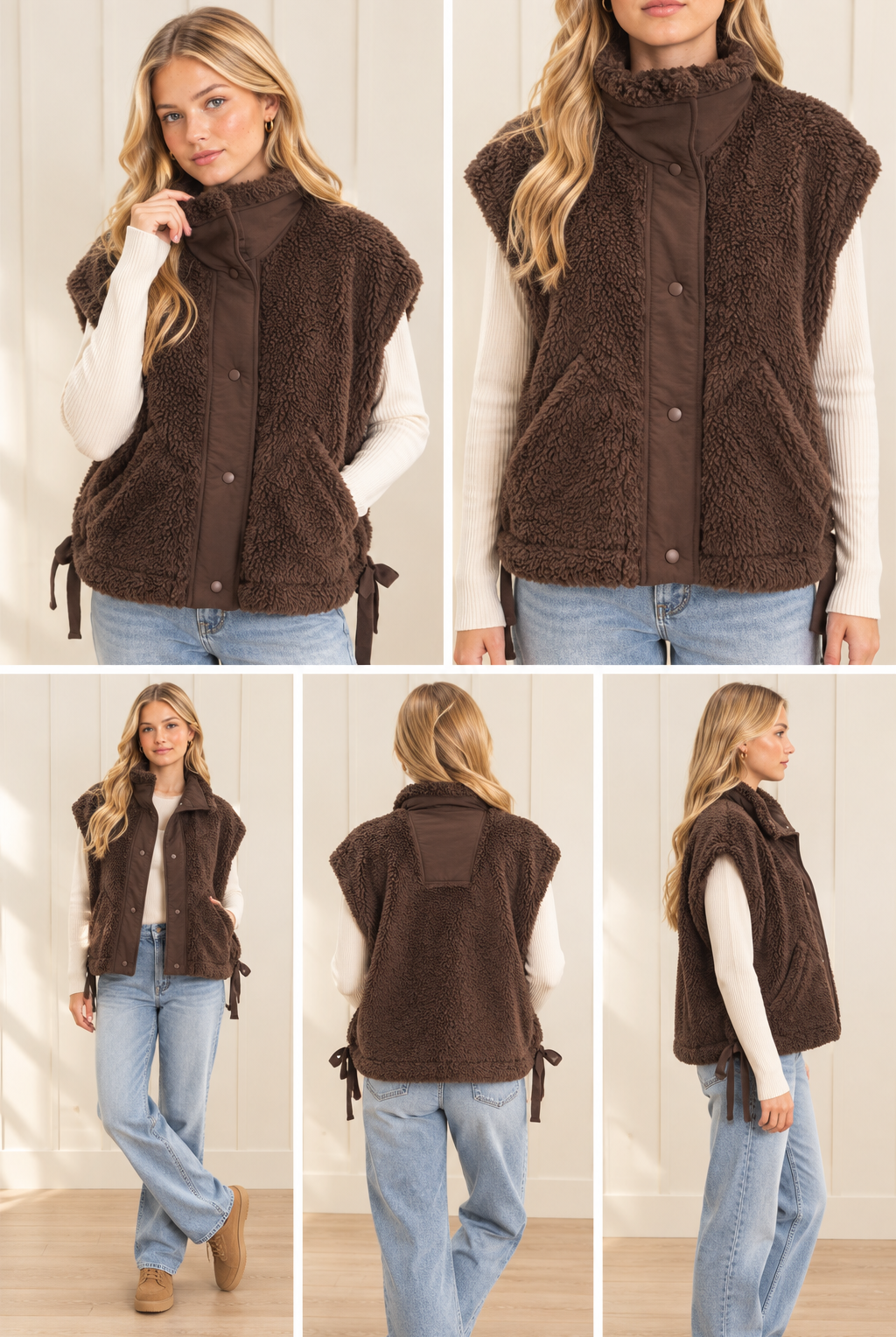 Brown sherpa vest full body