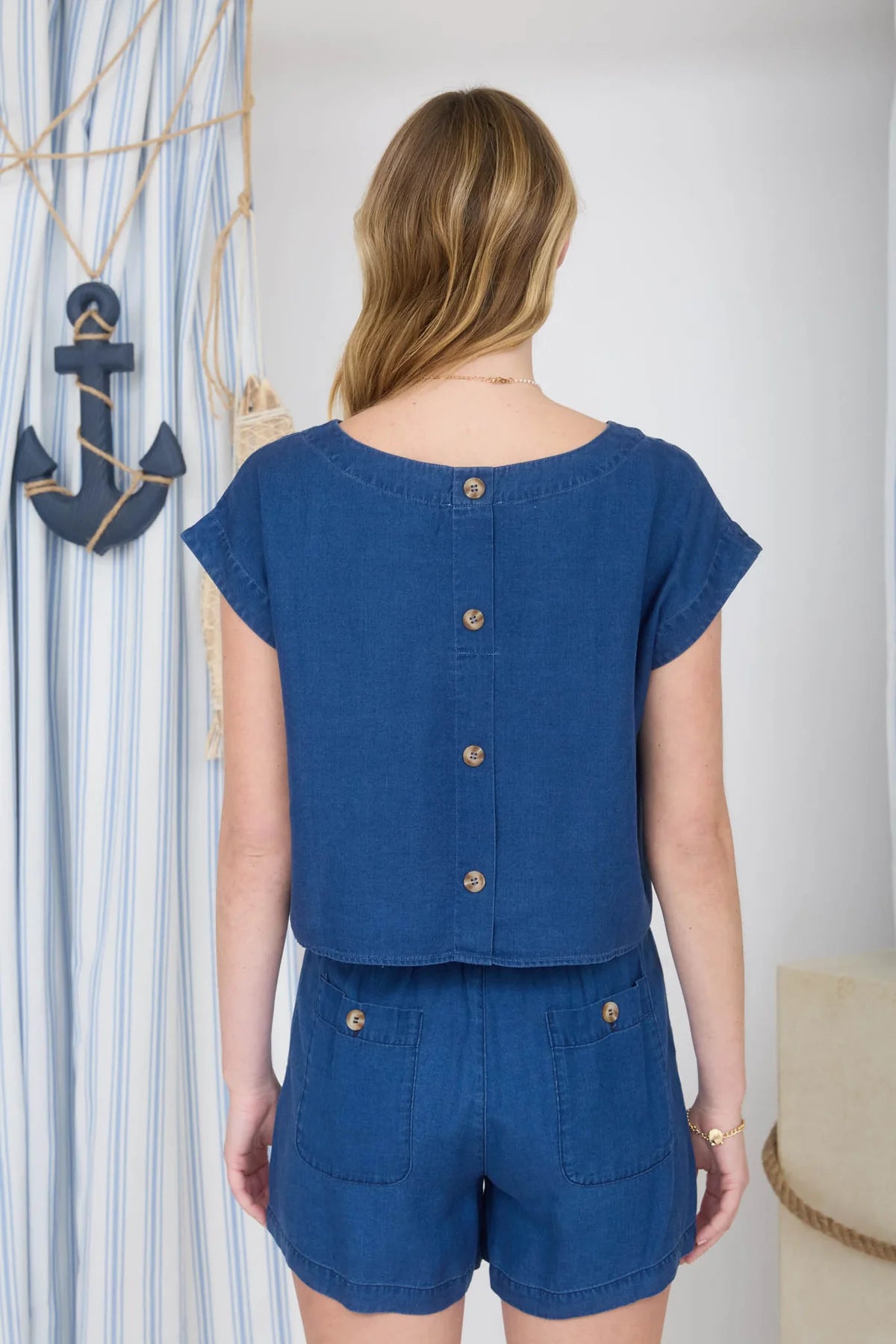 Chambray button back crop top part of set rear view