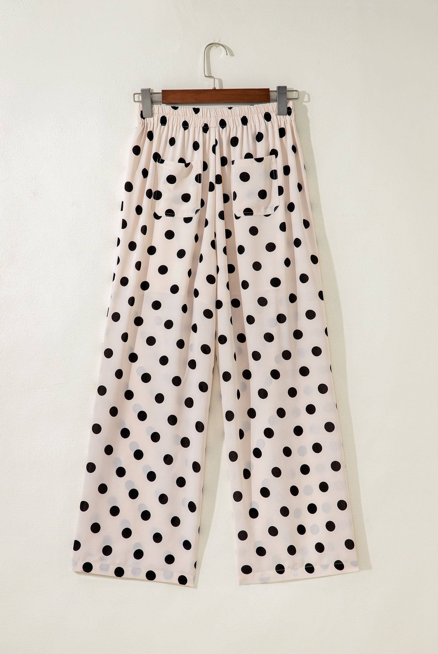 Polka dot wide-leg pants with elastic back waistband for women from Thread Bar Boutique