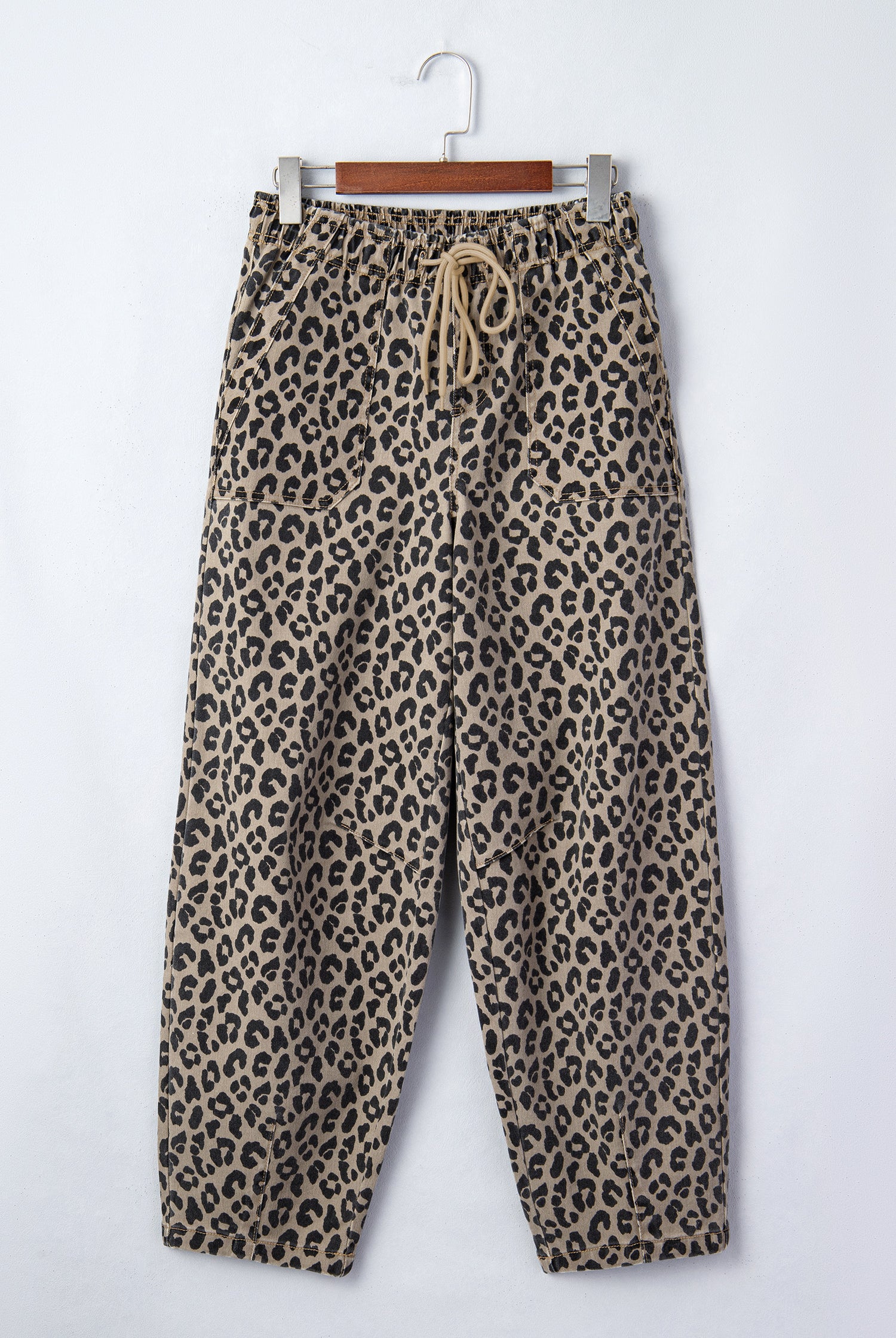 Animal print denim pants with pockets