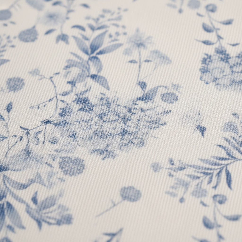 Fabric Close-Up — White Blue Floral Twill