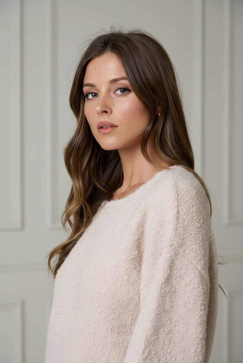 Fuzzy Knit Sweater Light Khaki - Detail
