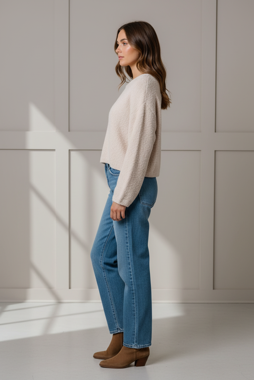 Fuzzy Knit Sweater Light Khaki - Side