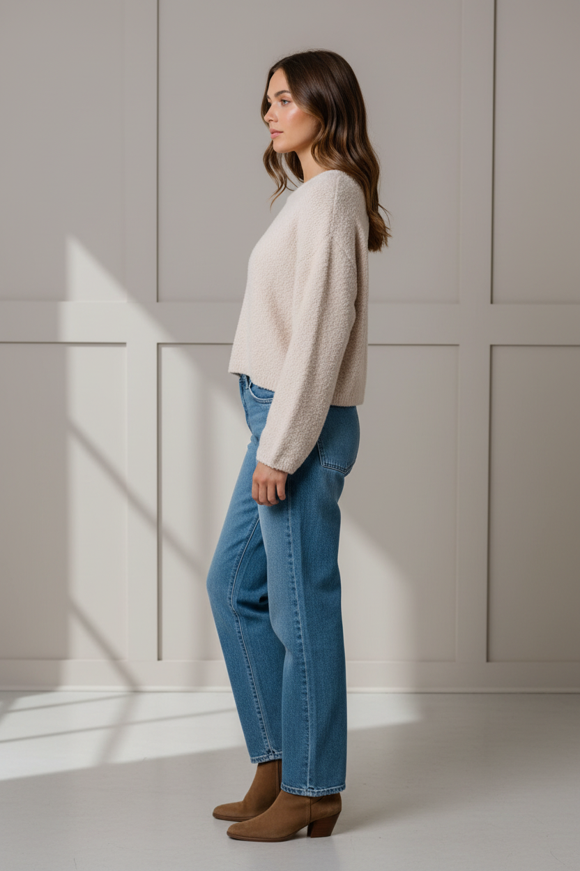 Fuzzy Knit Sweater Light Khaki - Side