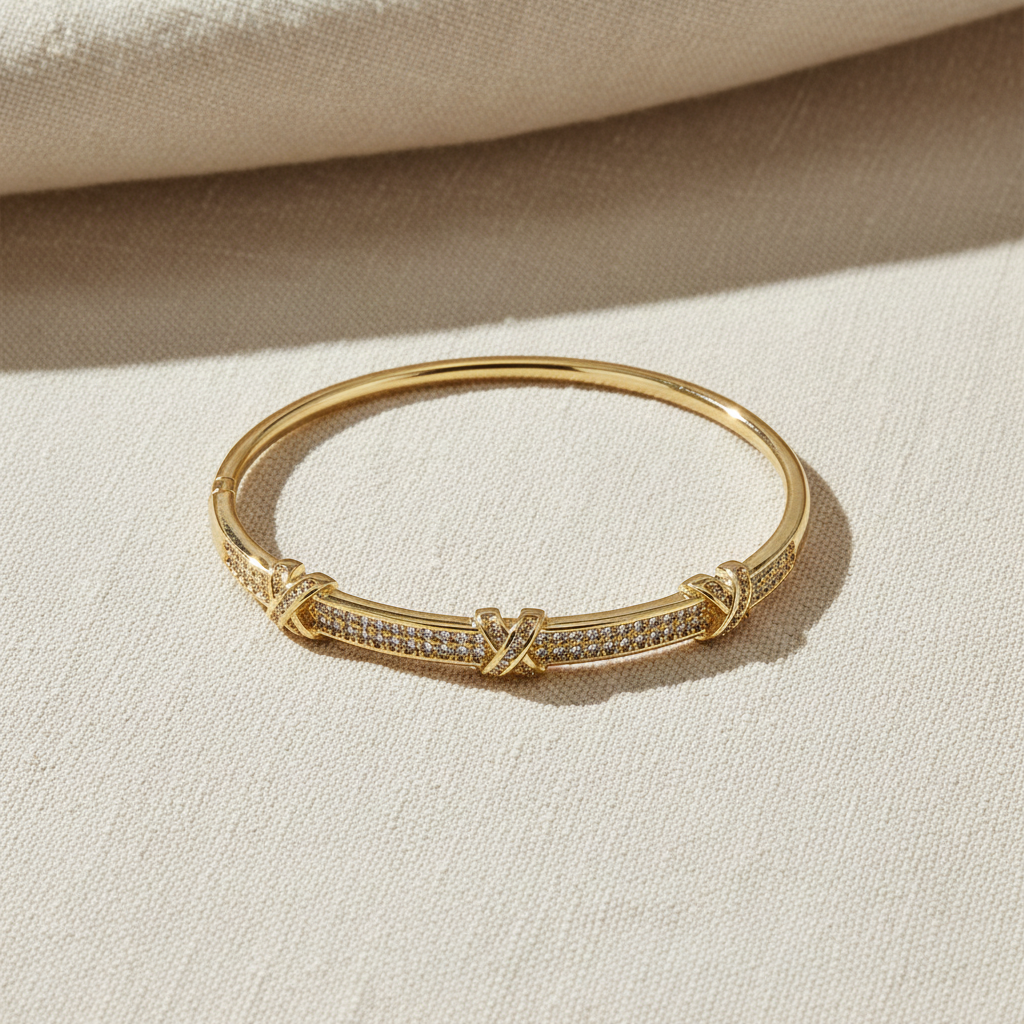 Stackable stainless steel bangle bracelet with crystal detailing and modern design