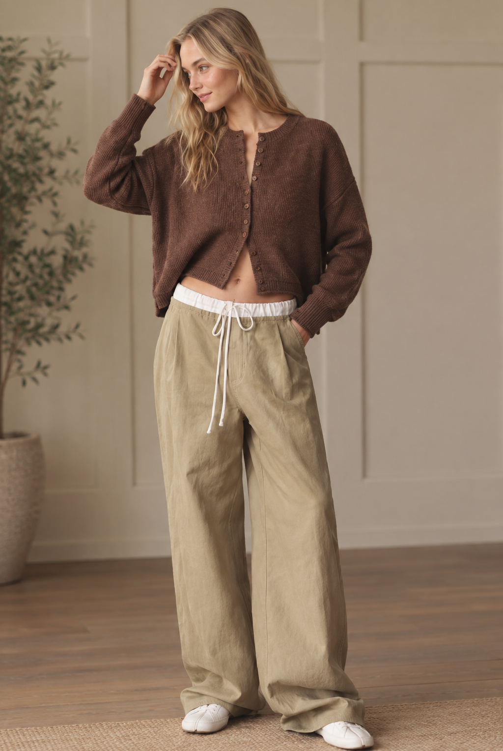 Open front brown cropped cardigan with long sleeves and ribbed knit texture from Thread Bar Boutique