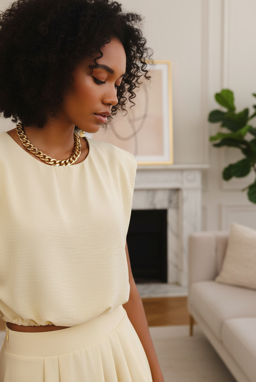 Close-up of Chloe cropped blouse in elegant setting
