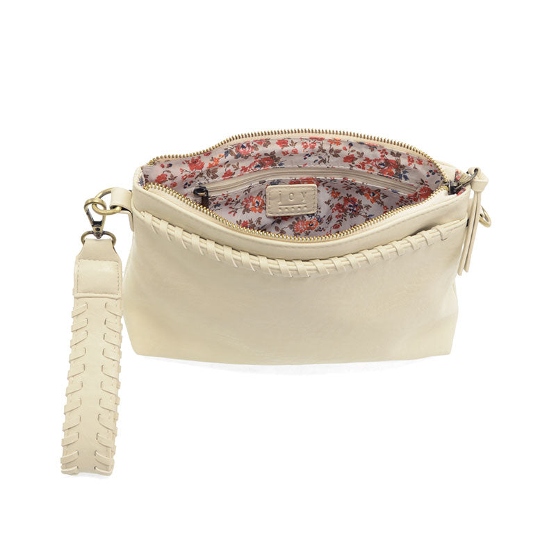 Interior of the Joy Susan Oakleigh bag featuring the beautiful floral print fabric lining and multi-pocket organization.