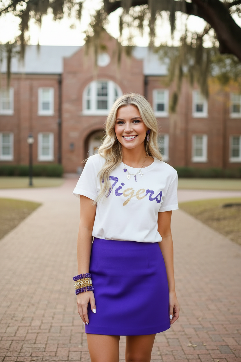 LSU Tigers charm necklace in purple for game day