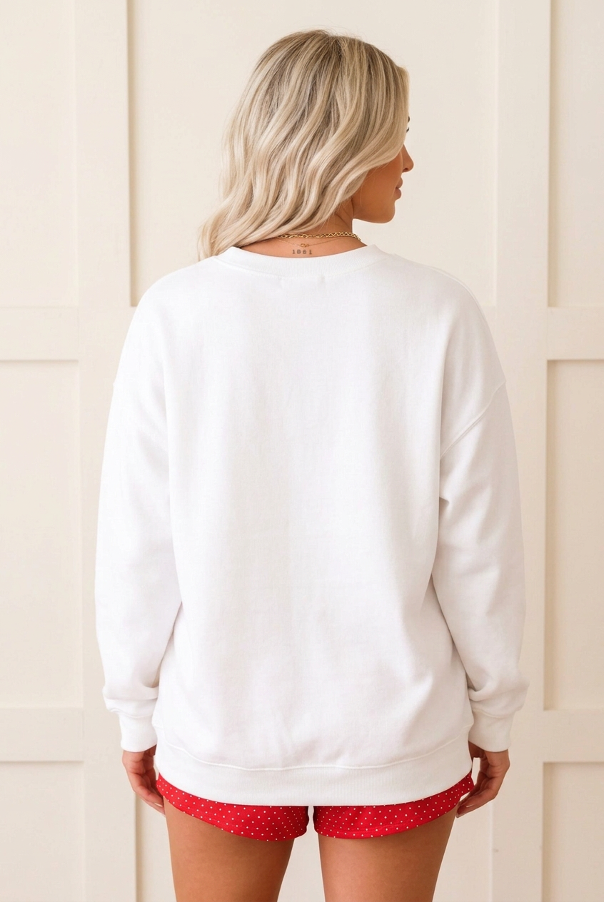 MERRY lounge set back view with blonde model and board-and-batten background