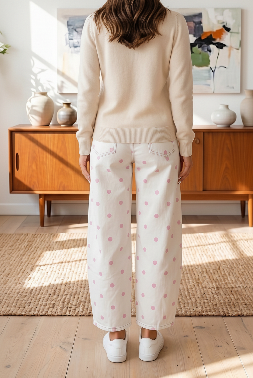 pink polka dot barrel jeans rear