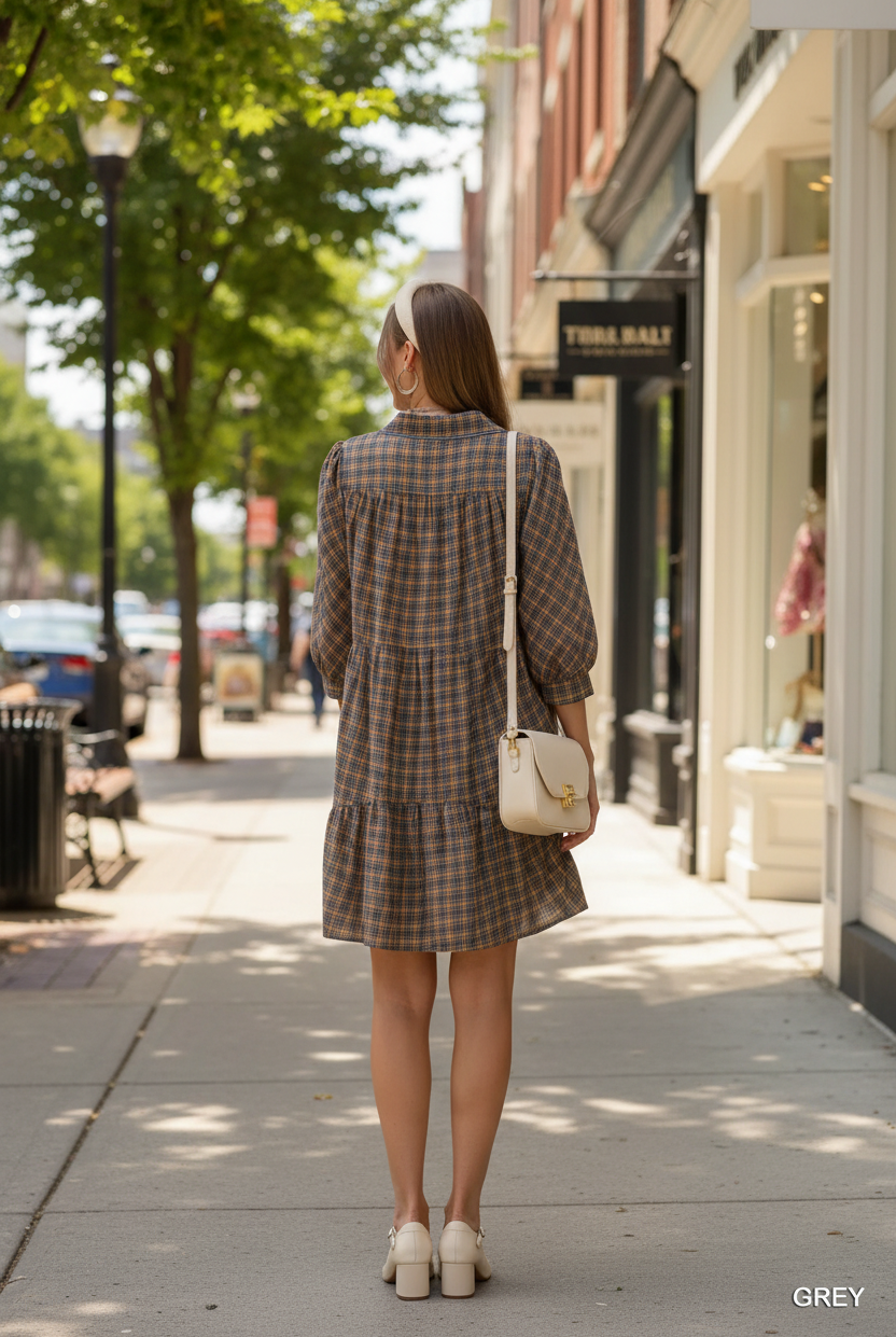 Plaid Shirt Dress - Full Back View