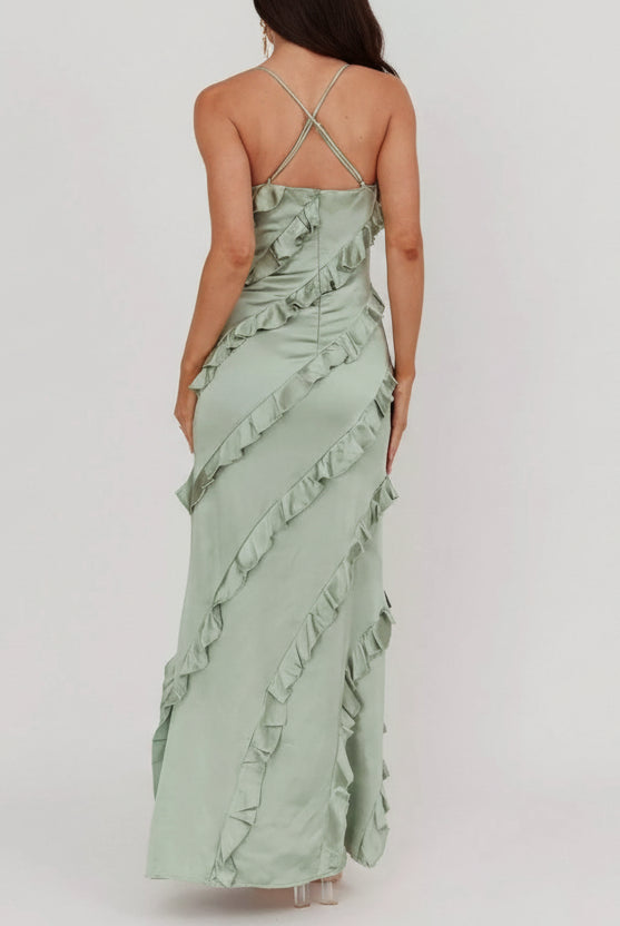 ruffled maxi dress adjustable straps