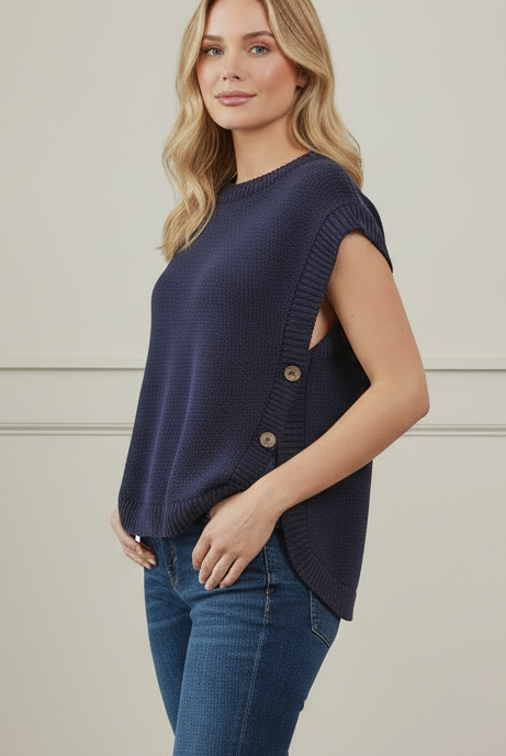 Side Button Sweater Vest - Three Quarter