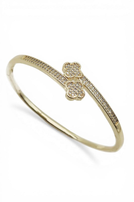 cubic zirconia double clover bangle bracelet stackable