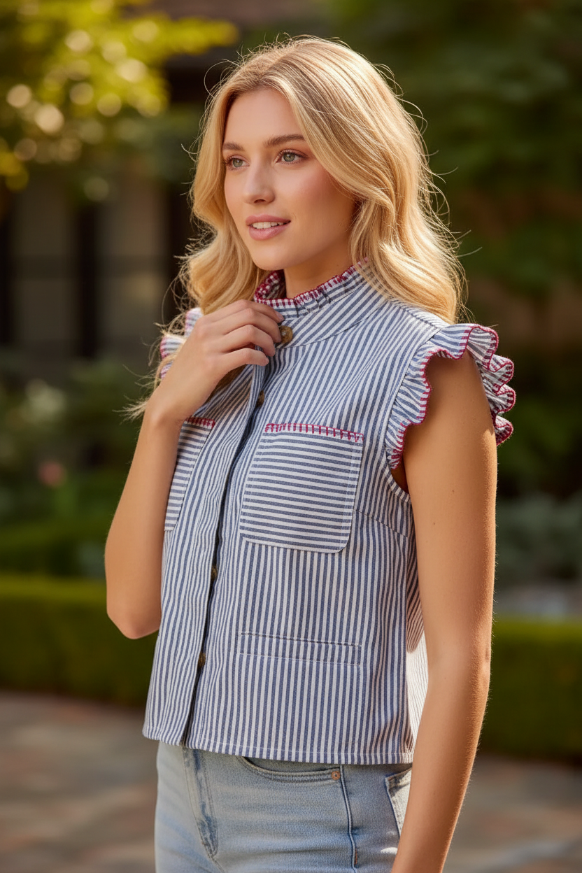 Three Quarter Front — Hand at Collar