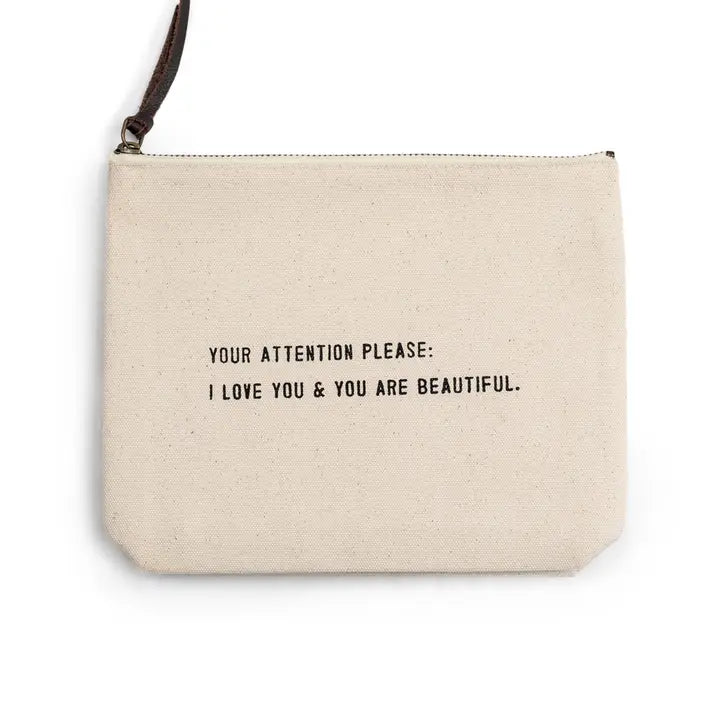 Giftable canvas zipper bag with inspirational message and durable construction sugar boo