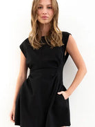 Cap Sleeve black short dress with side ruching 