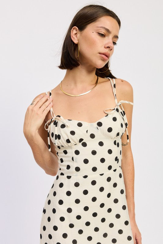 Women’s cream polka dot maxi dress with tie straps