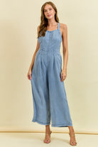 Easy going wide leg denim overalls  with adjustable straps for women