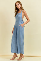 Easy going wide leg denim overalls adjustable straps