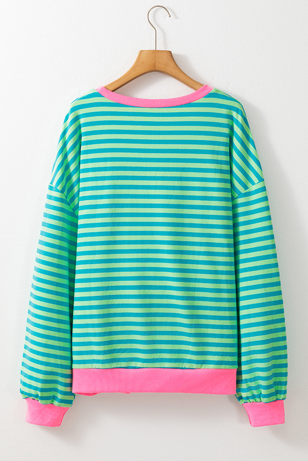 Women’s Casual Cool Stripe Oversized Sweatshirt with drop shoulder and contrast trim in relaxed fit, styled with denim