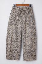 Women’s leopard print barrel leg cropped denim jeans with relaxed fit and ankle length