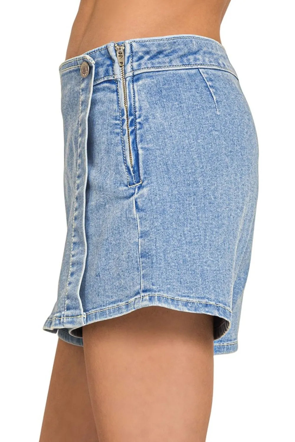 DENIM WRAP FRONT SKORT
