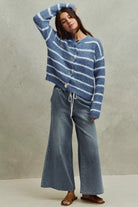 Mid rise elastic flare denim jeans with drawstring