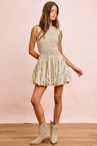 Garden Romance Convertible Dress with detachable puff sleeves in floral print bubble skirt