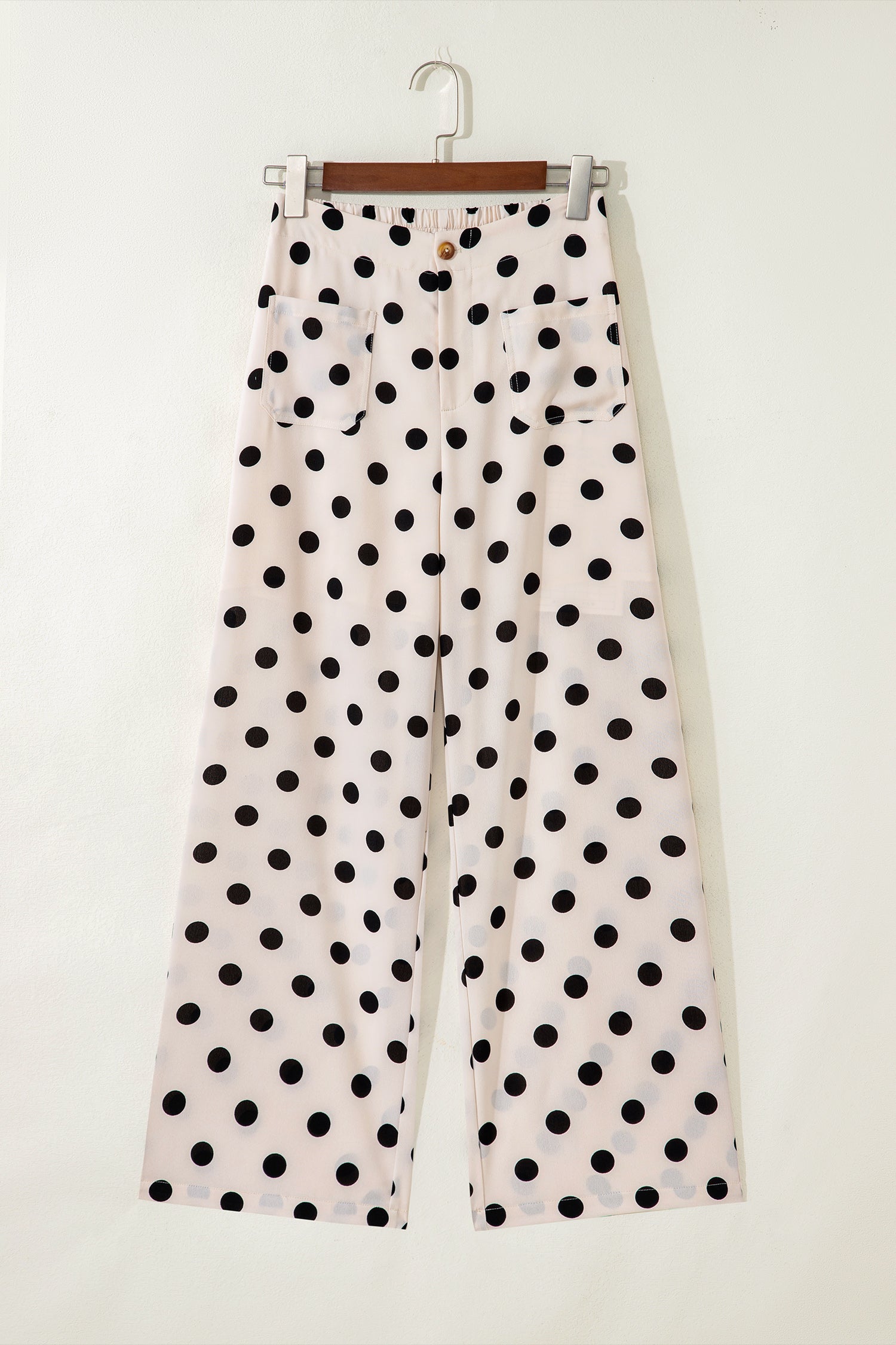 Polka dot wide-leg pants with elastic back waistband for women from Thread Bar Boutique
