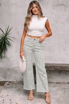 Leopard print high-waisted wide-leg jeans with frayed hem for women from Thread Bar Boutique