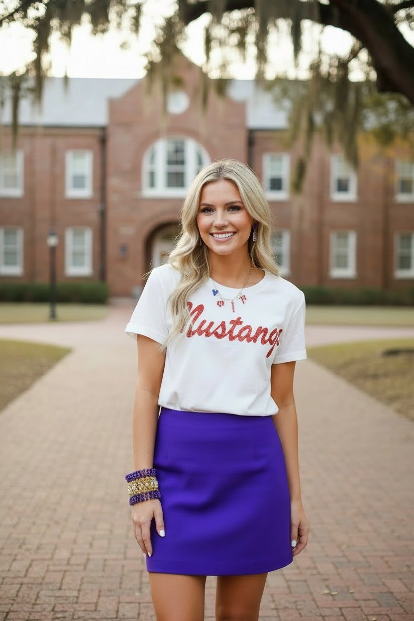 SMU Mustangs charm necklace with white Mustangs for game day