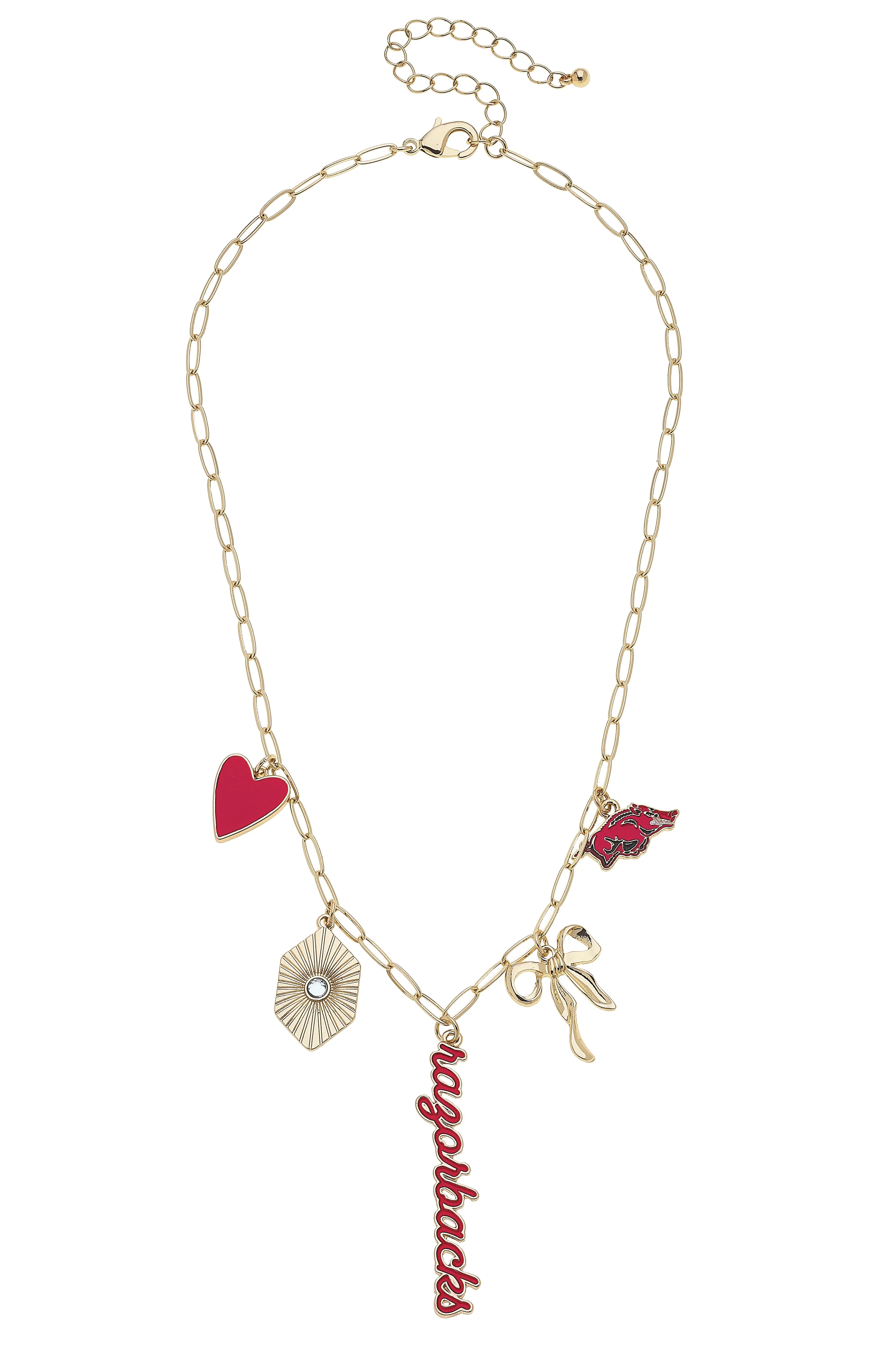Arkansas Razorbacks Gold Paperclip Charm Necklace Front View