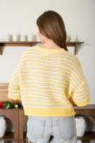 Yellow button-down cardigan sweater - boxy knit top with 3/4 sleeves for spring layering