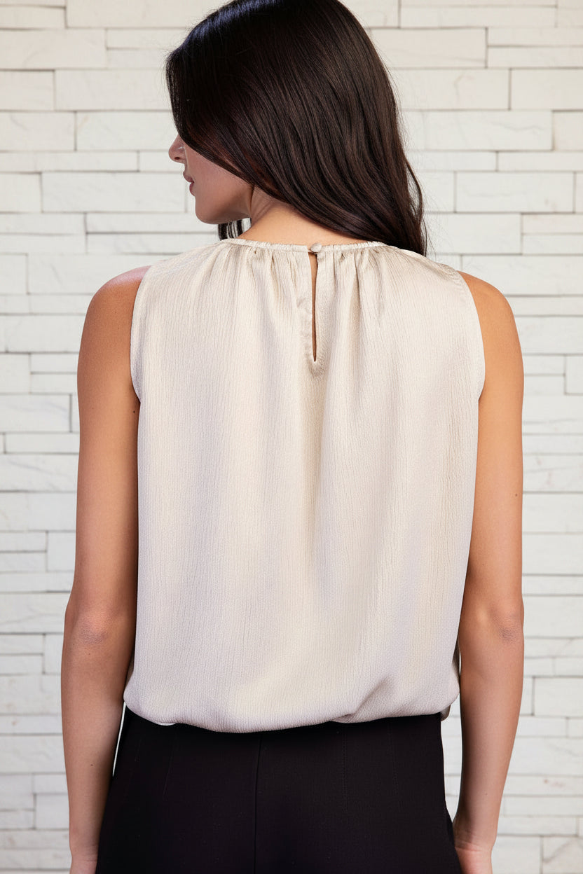 Champagne halter neck crop bubble top rear view