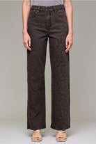 Hidden Jeans women’s animal print jeans featuring a bold brown cheetah pattern, straight-leg silhouette, stretch cotton denim, and classic five-pocket styling.