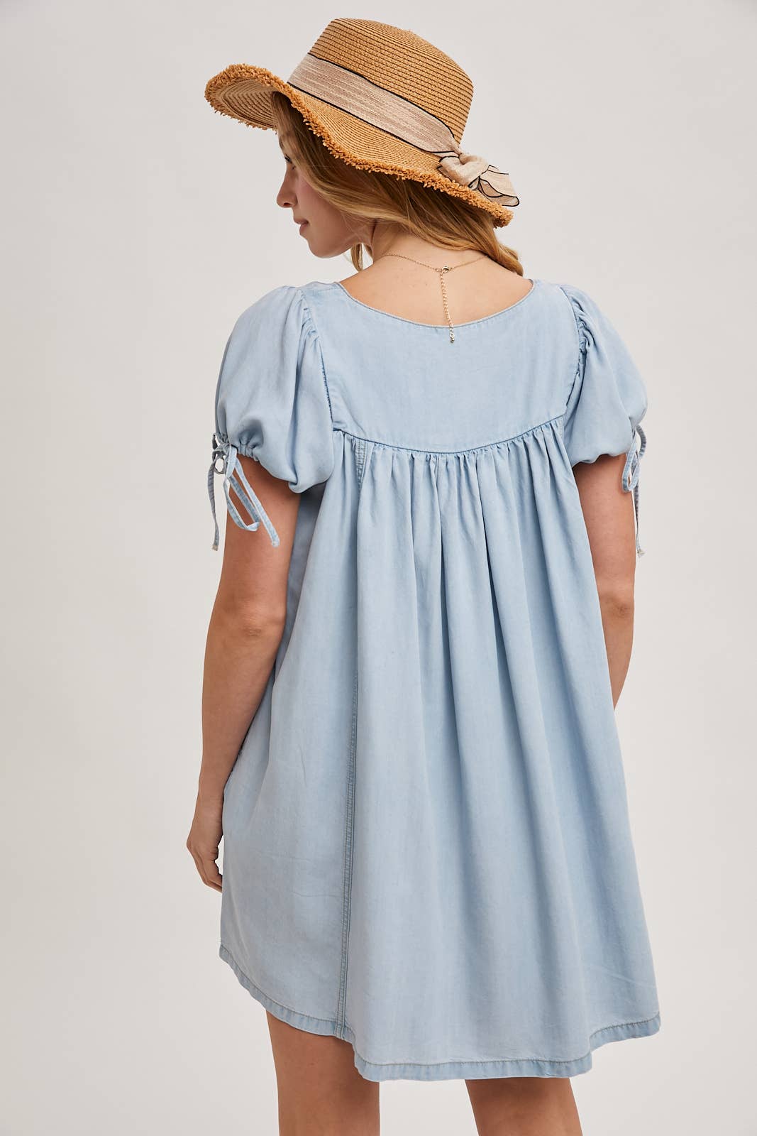 Light Blue Demim Dress puff sleeve for woman Thread Bar Boutique