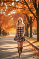 Mocha brown fall mini dress with adjustable spaghetti straps, fitted square neckline, drop waist, and bubble skirt from Thread Bar Boutique