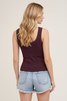 NikiBiki Reversible lace textured tank top for women with high neckline and scoop neck option, fitted sleeveless silhouette