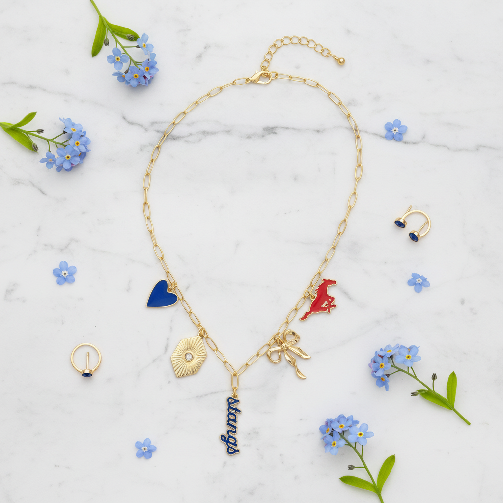 SMU Mustangs Gameday Charm Necklace Styled Outfit