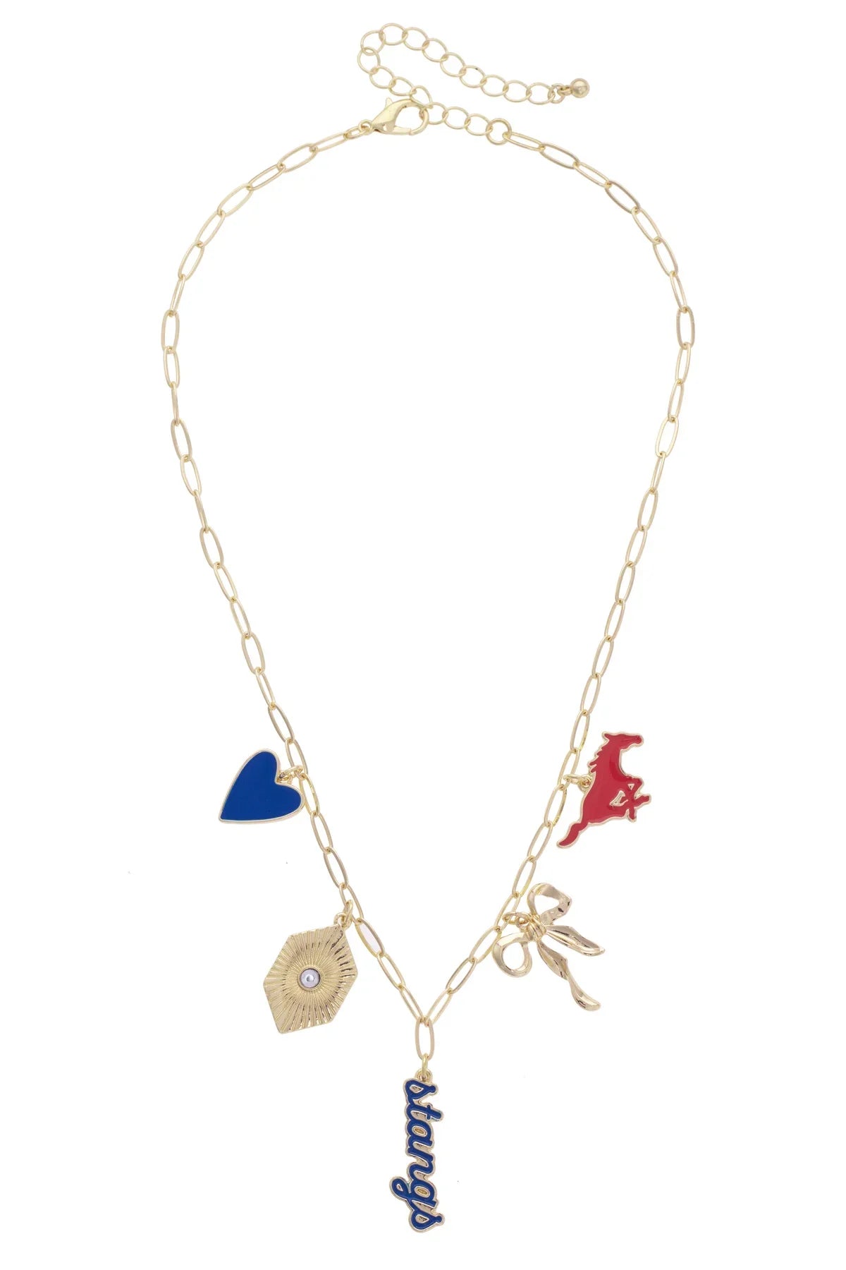 SMU Mustangs Gold Paperclip Charm Necklace Front View
