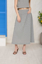 black and white checkered crop top and skirt set
