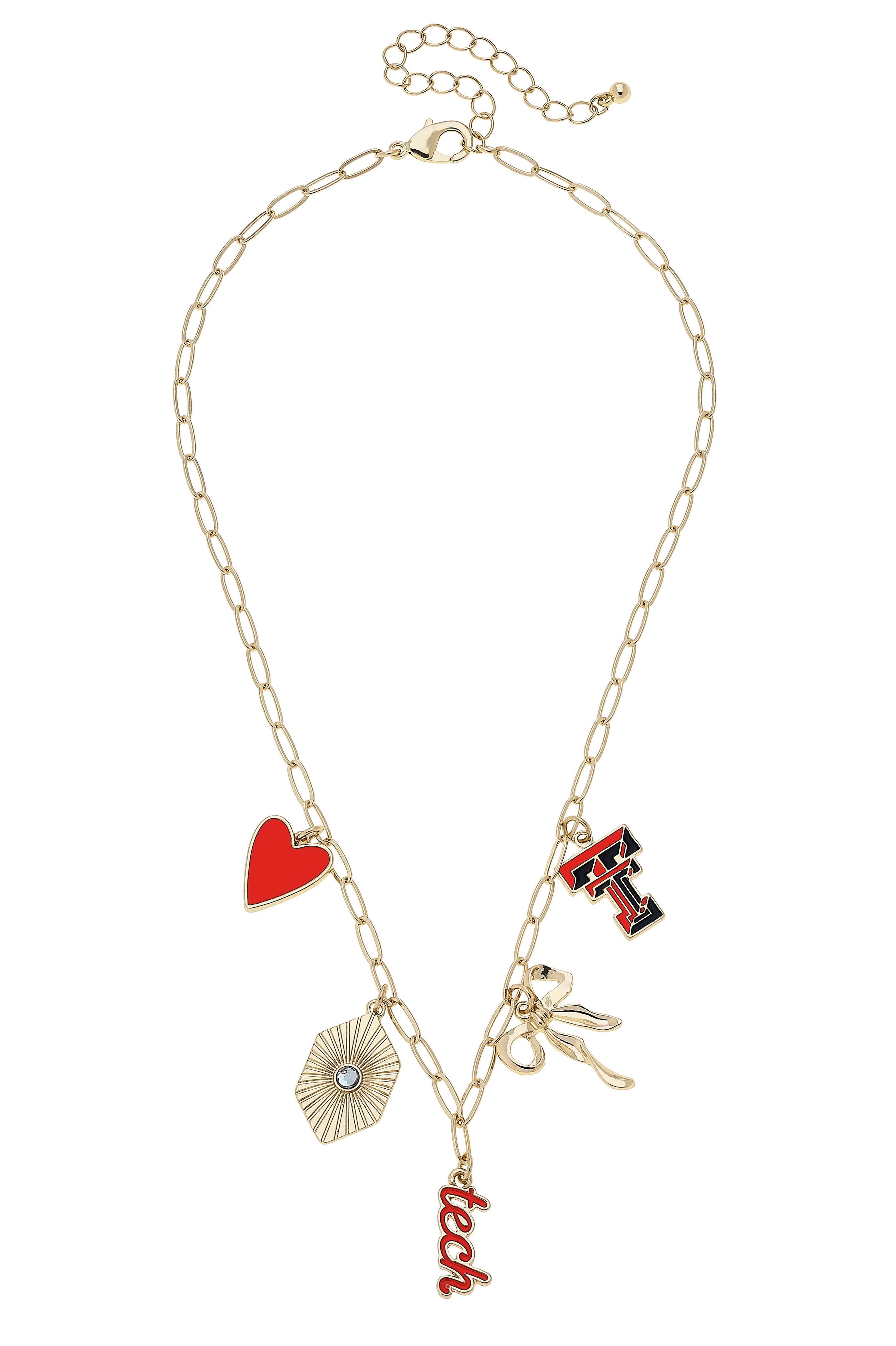 Texas Tech Red Raiders charm necklace in team colors, officially licensed NCAA jewelry for gameday 